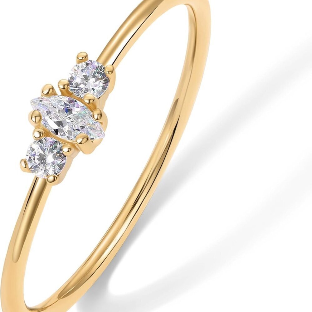 18K Gold Plated Marquise Round Mini Cubic Zirconia Stackable Rings for Women | D